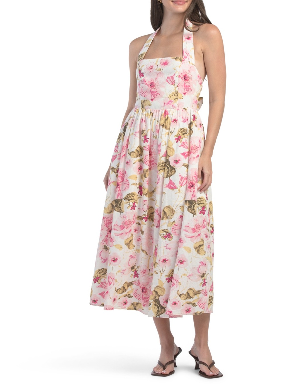 Joie Pink and Cream Floral Halter Midi Dress